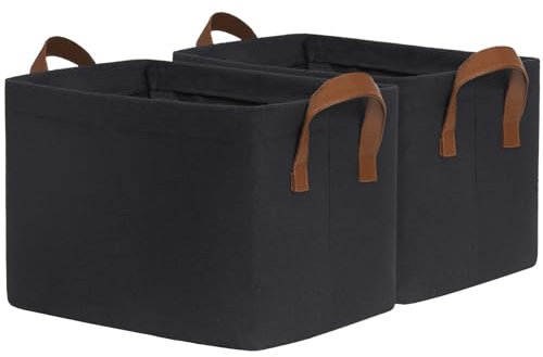 TIMEYARD Aufbewahrungsbox Schwarz 2-Pack, 30L Korb Aufbewahrung, Schrank Organizer, Aufbewahrungskorb für Badezimmer, Regal, Schreibtisch, Bad, Wäschekorb Faltbar, Rechteckig, 42L x 28B x 25H cm