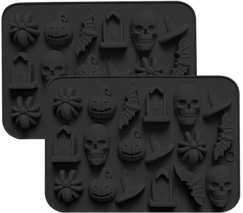 YXHZVON 2 Piezas Molde Silicona Halloween Chocolates, Moldes para Mini Gominola para un total de 36 Cavidades, Moldes de Silicona para Caramelos, para Galletas, Pudines, Cubitos de Hielo (Negro)