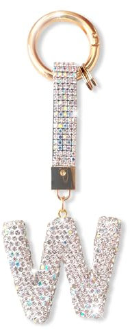 ZVRSUA Schlüsselanhänger Buchstabe W mit Glitzer Strass für Mädchen und Frauen，Schlüsselanhänger Alphabet/Name,Bag Charms,Rucksack Anhänger，Geschenke für Damen Mädchen，Keychain Silber(W)