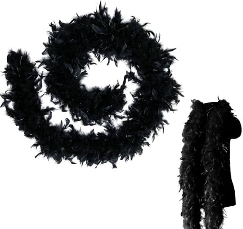 MORAINJAY Federboa,2 Meter 90g Feder Boas Flauschige Pute Federn Schal Damen,Federstola für Damen Kostüm Kleid Mädchen Tee Party,Federschal für Karneval Party,Kostüm Party (Schwarz)