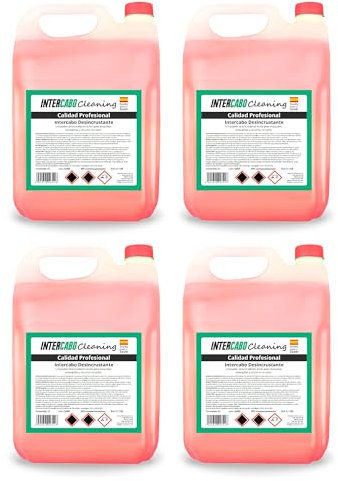 Pack 4 garrafas desincrustante profesional 5L - total 20L - descalcificador líquido para lavavajillas, cafeteras, grifería y termos - elimina cal, sarro y óxidos - uso intensivo - Intercabo