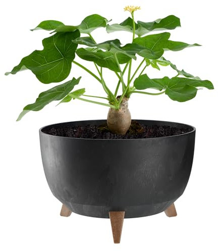 KADAX Pot de Fleurs en Plastique sur Trois Pieds, Effet Bois Élégant pour Sublimer la Décoration de Votre Maison et Jardin, Intérieur et Extérieur (Noir, 33 cm)