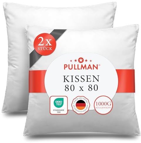 Pullman Kopfkissen 80x80 cm – 2er Set Hotelqualität Mikrofaser Kissen für Nackenschmerzen, Bequemes Allergiker Schlafkissen mit 1000 g Füllmaterial, Oeko-Tex zertifiziertes Bett Kissen (80 x 80)