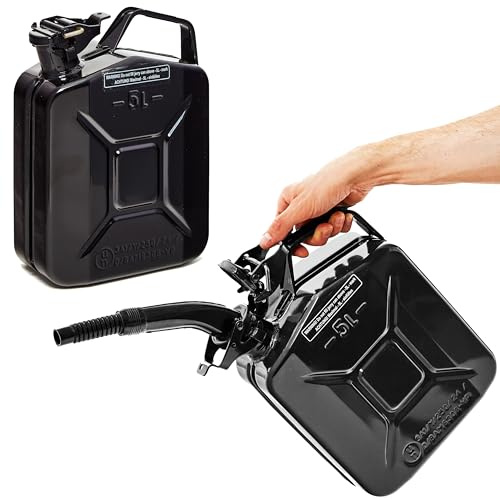 BW® Jerrycan métallique 2x 5 Litres avec bec verseur - Noir - RAL 9005 - contrôlé TÜV et homologué ONU - Acier 0,8mm DIN 7274 - Fabriqué en Europe