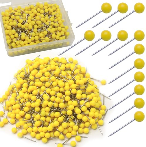 Auvotuis 500 Stück gelbe Kartennadeln, 0,3 cm große Kartennadeln, runde Kugelkopf-Karten-Reißzwecken, kleine Reißzwecken für Reisekarte, Pinnwand, Bild, Korktafel, Basteln, Schule, Büro, Zuhause