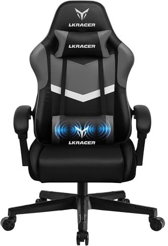 GTPLAYER Gaming Chair, Massage Ergonomic Computer Chair with Lumbar Support Height Adjustable Gaming Chair with 360°-Swivel Seat and Headrest for Office