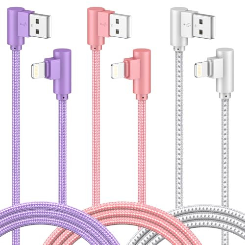 SAVEANGLE iPhone Charger 3 Pack 10FT USB A to Lightning Cables 90 Degree Charge Cable MFi Certified Nylon Braided Fast Charging Cord for iPhone 14/13/12/11/X/Max/8/7/6/6S/5/5S/SE/Plus/iPad