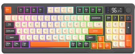 Lancoon Teclado Inalámbrico Recargable con Modo Dual 96 Teclas Luz Colorida Accesos Directos Multimedia Botón de Volumen Indicador de Nivel de Batería Larga Duración para Gaming PC Portátil