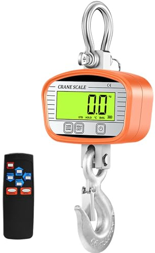 2 Tonne 2000 kg Kranwaage Zur Feuchtigkeits- und Temperaturmessfunktion Kranwaage aus Aluminiumlegierungmit Haken Wiederaufladbares Modell (orange)