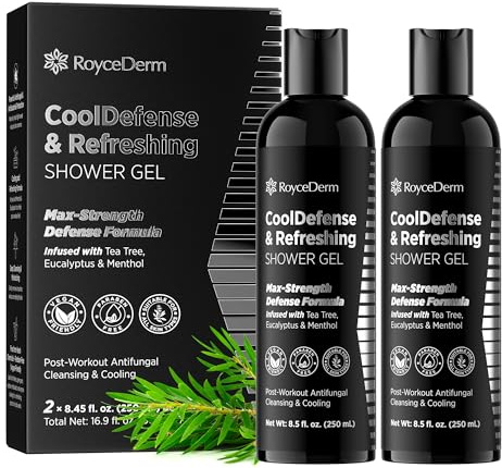 Roycederm Antifungal Body Wash for Men – Helps with Athlete’s Foot, Jock Itch & Ringworm – Cooldefense Shower Gel with Tea Tree & Menthol Post-Workout Cleanse – SLS-Free, 2 Pack