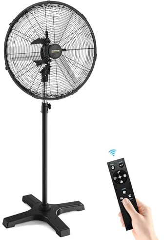 AVUXOR Industrieller Outdoor-Standventilator 60 cm mit Fernbedienung, BLDC Motor (bürstenlos), 90° Oszillation & 25° Neigung, 4 Stufen, wasserdichter Ventilator für Lager, Werkstatt Energiesparend