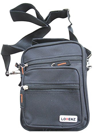 Unisex Small Black Polyester Travel Organiser Gadget Pouch Bag - Belt loop and Shoulder Strap