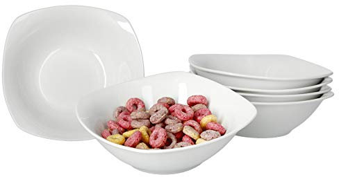 van Well Lilli 6-er Set Müslischalen Porzellan Weiß 200ml, 142 x 142 mm – Teller mit klassischem, Design für Müsli, Salate oder Bowls - quadratische Form – für Restaurants, Hotels oder zu Hause
