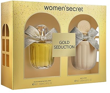 Women'secret Gold Seduction Estuche Regalo Perfumes de Mujer Pack de 2 Piezas Eau de Parfum 100ml con Vaporizador y Body Lotion 200ml Set Fragancia Floral, Afrutada y Gourmand Colonia
