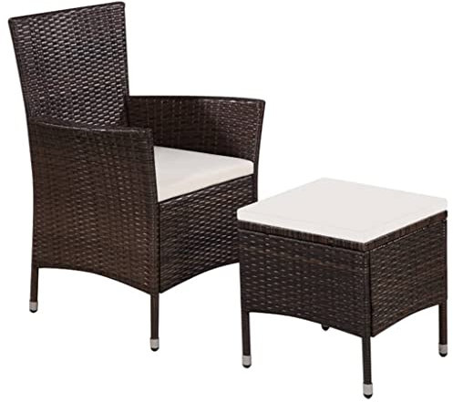 vidaXL Gartenstuhl mit Hocker Poly Rattan Braun Balkonstuhl Gartensessel Stuhl
