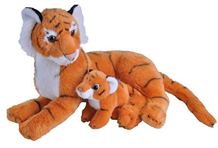 Wild Republic Mom and Baby Tiger, Großes Kuscheltier, 38 cm, Geschenkidee für Kinder, Kuscheltier mit Baby, Riesen-Stofftier aus recycelten Wasserflaschen