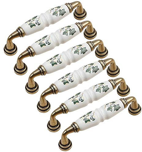 Creatwls 6 pcs Tirador de Cerámica Manija Arqueada Tiradores Puerta Cocina Muebles de Oficina Puerta Perilla Tocador Manijas