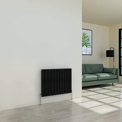 Warmehaus Horizontal Designer Radiator Flat Panel Modern Heating Double Black Radiator 600 x 750mm
