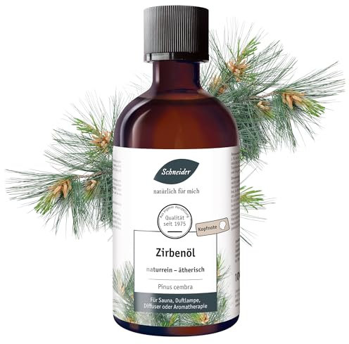 Saunabedarf Schneider Ätherisches Öl - Zirbelkiefer, Zirbenkieferöl - naturreiner Raumduff für Sauna, Infrarotkabinen & Diffuser,100ml