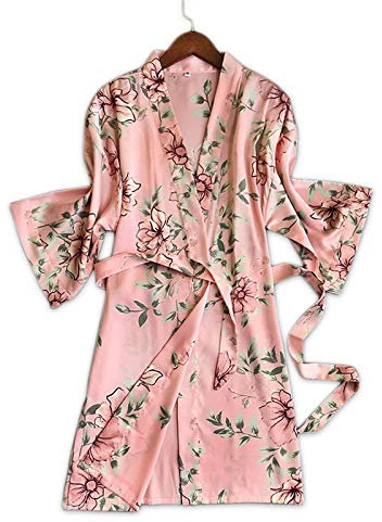 STJDM Camicia da Notte,Accappatoi Sexy in Raso di Seta Floreale Fresco Donna Accappatoi Kimono Vestaglia Moda Delicata Rosa Floreale casa M Rosa