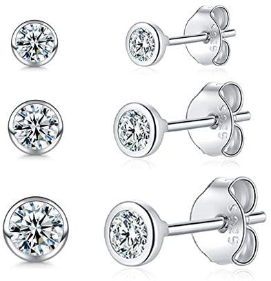 Damen Ohrstecker Silber 925-3 Paar Klein Sterling Silber Ohrstecker Ohrringe Set mit Zirkonia Knorpel Funkelnd Ohrstecker Schmuck für Damen Herren Geschenke 2/3/4mm