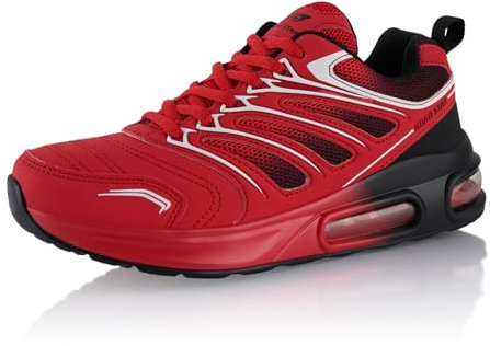 Fusskleidung® Damen Herren Sportschuhe Dämpfung Sneaker leichte Laufschuhe Schwarz Schwarz Rot EU 38