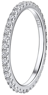 Suplight Damen Ringe mit Stein Silber 925 Fingerring Eheringe Verlobungsring Breite 2mm Größe 17,3mm silber