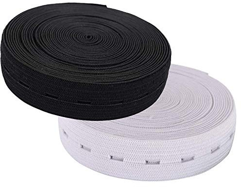 Trimming Shop 11 Yard Flat Elastic Bands Sewing Band Elastic Cord with Buttonhole for Skirt & Trouser Waistbands, Clothing, Knitting, 2 Pack (25mm Wide, 10 Metres Long)