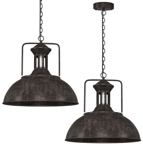 FRIDEKO HOME Pendelleuchte Vintage Ø40cm,2er Set Groß Industrial Hängeleuchte Metall Lampenschirm Hängelampe E27 Fassung für Küche Esstisch Schlafzimmer Wohnzimmer,Rost