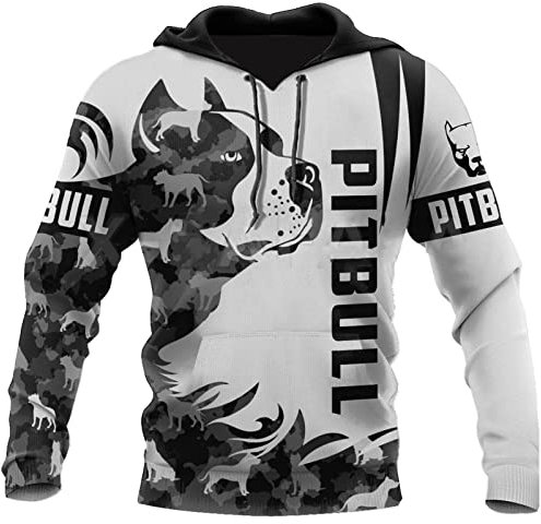 UIOKLMJH Herren-Kapuzenpullover mit 3D-Druck, Pitbull-Hunde-Pullover, Sweatshirt, Harajuku, Uni, Reißverschluss, Mode, Streetwear, 3D-Kapuzenpullover, M