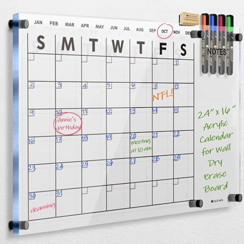 Acryl-Kalender für Wand, trocken abwischbar, 58,4 x 40,6 cm, transparenter Acryl-Wandkalender, Whiteboard-Kalender, Heimbüro