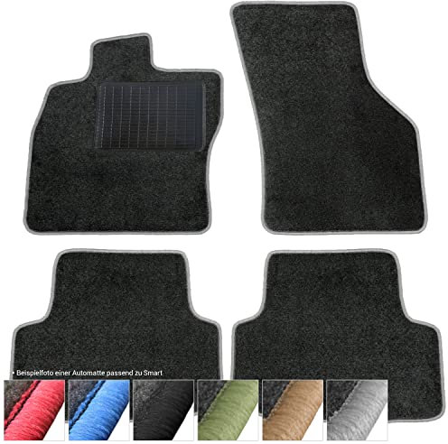 moto-MOLTICO Fußmatten Auto - Velours Autoteppiche passend für Smart ForTwo I (1998-2007) - 2-teiliges Set - Schwarze Automatten mit Grauen Ziernähten
