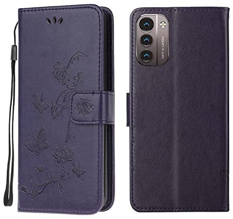 Nokia G21 Case, Nokia G11 Case Shockproof Leather Wallet Book Flip Folio Magnetic Clasp Stand View Case for Nokia G21 / G11 Phone Cases Shockproof Cover Cute Lotus Pattern Girls Women, Purple