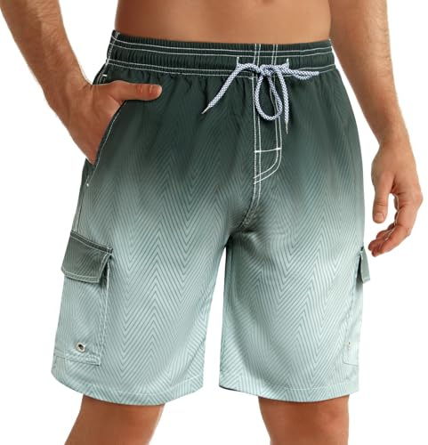 ELETOP Men's Swimming Shorts Swim Trunks Quick Dry Board Shorts Men Performance Beach Shorts Surfing Shorts with Mesh Lining S-4XL Army Green