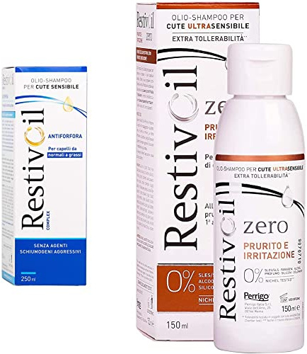 RestivOil Complex Shampoo Antiforfora per Capelli da Normali a Grassi, Olio Fisiologico con Azione Antiseborroica & Zero Shampoo Anti Prurito e Irritazione per Capelli Olio Fisiologico Delicato