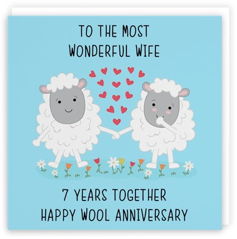 Hunts England - Large Wife 7th Anniversary Card - To The Most Wonderful Wife - 7 Years Together - Happy Wool Anniversary - Iconic Collection - Large - 210 x 210 mm