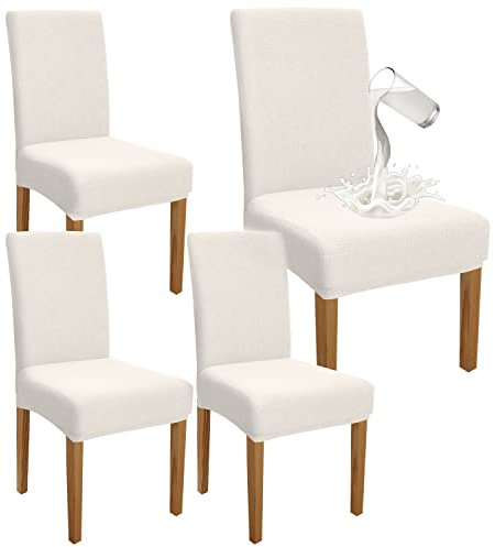 Granbest Premium Wasserdicht Esszimmer Stuhl Abdeckungen Satz Von 4, Stretch Hohen Zurück Stuhlhussen Slipcover Für Esszimmer, Abnehmbaren Stuhl Schutz Für Bankett, Küche, Party (4er Set, Cremeweiß)