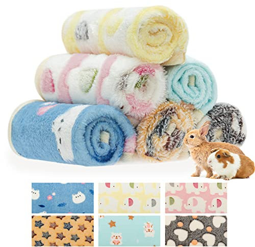 CUSOZWO Meerschweinchen-Bettwäschematte – 6 Stück, Fleece, weich, warm, für Kleintiere, Ratten, Kaninchen, Hamster, Chinchilla, Igel, Eidechse, waschbar, für kleine Haustiere, Käfigeinlagen,