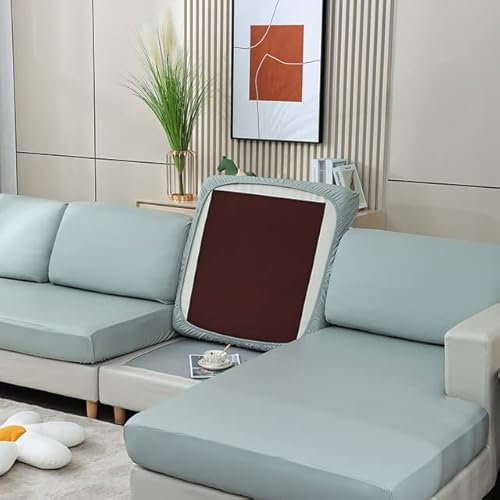 ESCATIC Wasserdichter Sofabezug aus PU-Leder für Wohnzimmer, einfarbig, Stretch-Couch, Sitzkissen, Schonbezug, L-Form, Ecksesselbezüge, hellblau, Plus Größe 3 (L) – 1 Stück