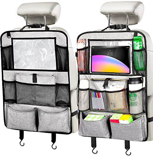 Sarmeley Car Seat Organiser, 2 Pack Car Seat Protector, Car Organiser Back Seat For Kids With 9 Storage Pockets Including 11 ipad Tablet Holder - Grey