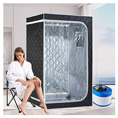 ZONEMEL Kit per sauna a vapore, portatile, per disintossicazione, relax, 4 litri, 1500 Watt, telecomando, timer, sedia pieghevole (L 31,5 x 31,5 x 55,1 x 55,1 cm, porta trasparente)