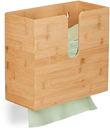 Relaxdays Papierhandtuchspender, für H2 Papierhandtücher, HxBxT 25x27x13 cm, Papiertuchhalter Wandmontage, Bambus, Natur