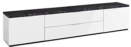 Composad | Mobile Porta Tv della Linea MUNDI con 2 Ante e 2 Ribalte, Porta Tv da Terra, (LxAxP) 240x51x40,50 cm, Colore Marmo Zebrato e Bianco laccato, Made in Italy