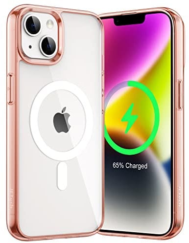 JETech Magnetic Case for iPhone 14 6.1-Inch Compatible with MagSafe Wireless Charging, Shockproof Phone Bumper Cover, Anti-Scratch Clear Back (Rose Gold)