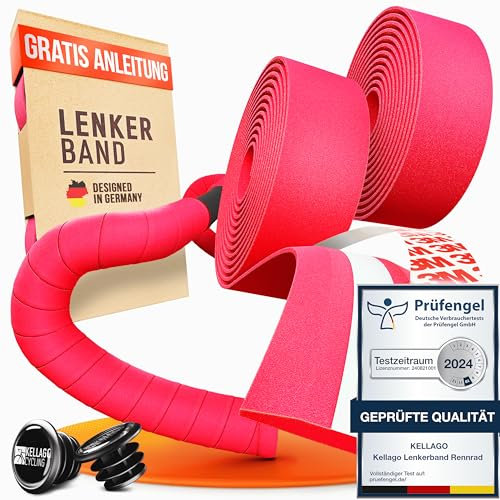 Kellago Lenkerband Rennrad Rot [Mit Neuem 3M Klebestreifen] Inkl. E-Book & 4x Klebestreifen - Selbstklebend Fahrrad Lenkerband - Griffband Fahrradlenkerband