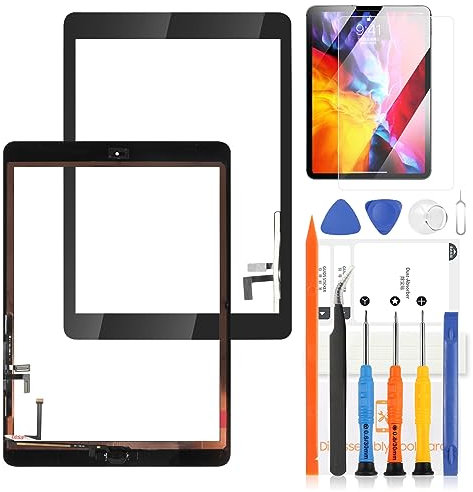 Pantalla táctil para iPad Air 1 1st 9.7 2013 Digitizer Pantalla para iPad 5 A1474 A1475 A1476 Pantalla táctil Reemplazo Kit de reparación con botón Home (no LCD Display) (Black)