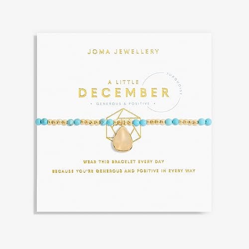 Joma Jewellery A Little Birthstone Gold DECEMBER TURQUOISE Bracelet | 17.5cm Stretch Adjustable Wrist Stacking Bracelet