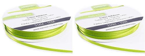 Vaessen Creative 301002-0018 Satinband Apfelgrün, 3 mm x 10 Meter, Schleifenband, Dekoband, Geschenkband und Stoffband für Hochzeit, Taufe und Geburtstagsgeschenke, 3MM (Packung mit 2)