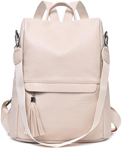 KESUDE Elegant Rucksack Damen Klein - Anti Diebstahl Lederrucksack 2 in 1 Cityrucksack Frauen Rucksacktasche Wasserdichte Schultertasche Casual Tasche Daypack Backpack Damenrucksack, Beige