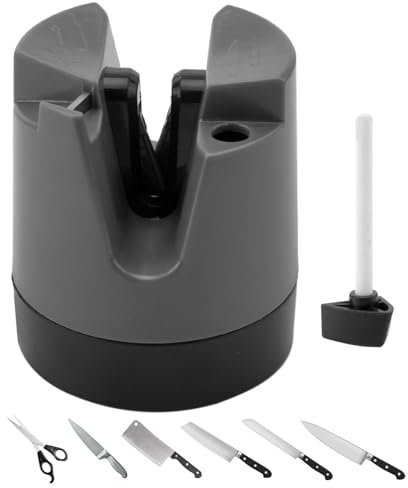 VOSSOT Messerschärfer mit Saugnapf Messerschleifer Profi Testsieger Messer Schleifer mit Wolfram-Klingen Knife Sharpener mit Polierstab Schleifblock für Messer mit Gerader Klinge Wellenschliff Scheren